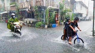 [4K] Walking in the Heavy Rain Thunder Storm in Bangkok • Thailand Rainy Season