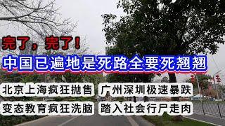 完了，完了！中国已遍地是死路全要死翘翘；北京上海疯狂抛售  广州深圳极速暴跌；变态教育疯狂洗脑  踏入社会行尸走肉。