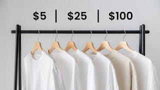 $100 vs $25 vs $5 WHITE T-SHIRT