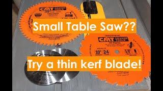 Underpowered job site Table saw?  Get the most out of your small table saw with thin kerf blades!