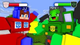 JJ vs Mikey Giant Transformer Titan Fight Battle - Optimus Prime vs Robot Maizen Minecraft Animation