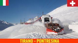 Winter Cab Ride Tirano - Pontresina (Rhaetian Railway, Bernina railway line - Switzerland, Italy) 4K