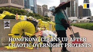 Hong Kong cleans up after a citywide rampage with clashes between police and protesters