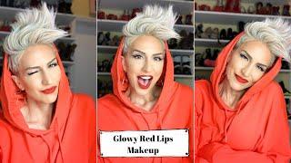 Easy Red LIPS Makeup Tutorial for platinum Blonde | Pixie Style Hair | GRWM