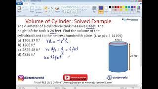 Find the Volume of Cylinder |  Math Tutoring Online | eTutorWorld