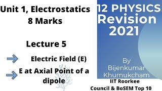 Revision 12 Physics || Unit 1 || L5 || Dipole || Electric Field at axial point