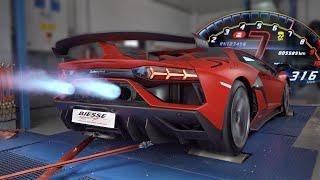 Straight piped Lambo Aventador SVJ 300+km/h DYNO pulls | Capristo INSANE sounds | *mic almost died*