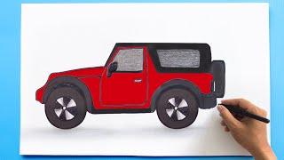 Red Jeep Car Drawing 