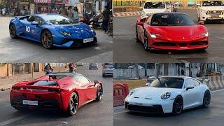 SUPERCARS IN MUMBAI - Lamborghini Huracan , Porsche GT3rs, Ferrari SF90, Aston Martin