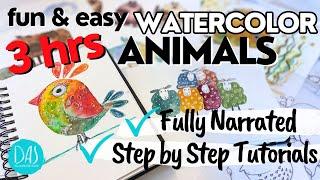 Over 3 hours of WHIMSICAL WATERCOLOR FUN sheep birds fish turtles and more!