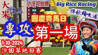 香港賽馬 專攻第一場 1-10-2024「國慶賽馬日」沙田草地日賽 (全場分析拆局，是次策略: WP馬胆一拖二)