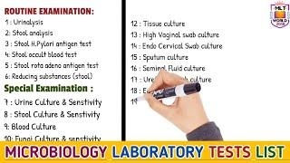 Microbiology department laboratory tests list.tests done in microbiology department.Labortary tests