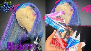 Blueberry bliss inspired wig|WATCH ME COLOR THIS WIG|blue, purple,& black|Tinsel string