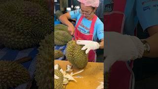 Thai Woman Selling Giant Durian - Fruit Cutting Skills