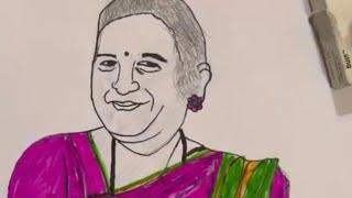 Sudha murthy drawing ️ easy/// step by step by step with colours 