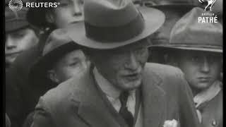 Lord Baden Powell greeted by scouts upon arrival in Tilbury (1937)