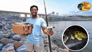 $50 Bass Pro Shops DAM Fishing Challenge For RIVER MONSTER Catfish