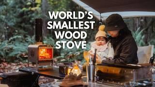 The world's smallest wood stove made camping fun again! Korean BBQ in the rain