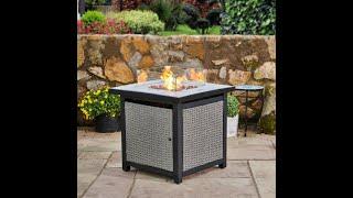 Peaktop by Teamson Home Outdoor & Garden Rattan Gas Fire Pit Table Burner, Patio Furniture Firepit