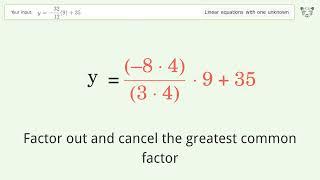 Solve y=-32/12(9)+35: Linear Equation Video Solution | Tiger Algebra