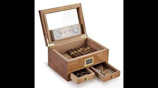 Cigar Humidor With Hygrometer Humidifier 2 Drawers Cedar Wood Portable Humidor Box Cigar Case