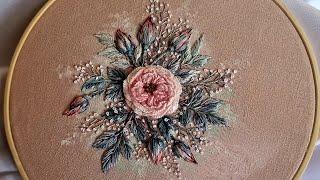 Wool Rose Embroidery &  brush painting