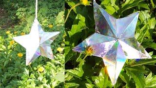 3D Star Suncatcher/ Star wall hanging idea with waste CD/ Unique wall hanging idea