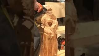 Chainsaw carving a bear bench . #chainsawcarving #chainsawcarver #bearcarving