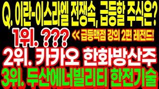 급등맥점 레전드 강의 2탄!! Q.이란-이스라엘 전쟁속, 급등할 주식은? 3위. 두산에너빌리티 한전기술 2위. 카카오 한화방산주 대망의 1위?? 진짜 공개!!