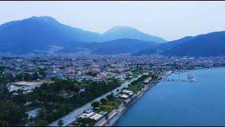 Turkey, Fethiye bay over Memleketim monument - May 2021 - Drone view