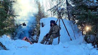 Winter Bushcraft Camping -26 °C - Going back to the old shelter to spend the winter - Nodya Campfire