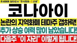 [코나아이] 논란의 지역화폐 테마주 갭하락! 추가 상승 여력 많이 남았습니다! 다음주 "이 자리" 이렇게 됩니다!