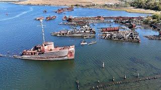 Staten Island Boat Graveyard by drone New York City 2024 USA