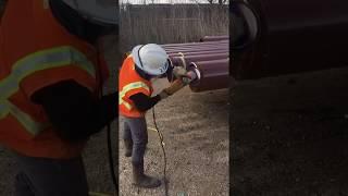 Buffing-off bevel by grinding after torch cutting.