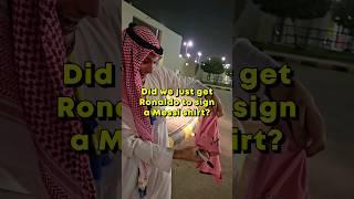 Getting Ronaldo to sign a Messi shirt! #travel #saudiarabia #alnassr #ronaldo #messi #cristiano