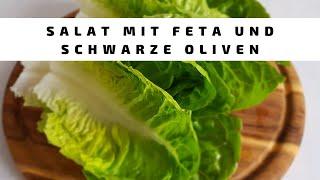 Salat nach griechischer Art. Salat mit Feta Käse und schwarzen Oliven, Rezept.