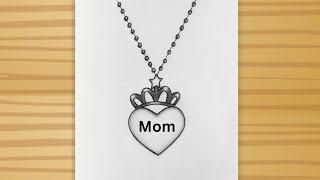 Happy Mother's Day Drawing - sketch / How to draw heart Locket / Mom locket drawing tutorial / Art
