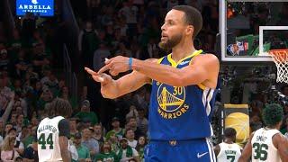 Stephen Curry points at his ring finger after hitting deep 3 vs Celtics Game 6