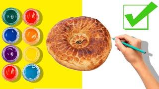 How to easy draw legendary uzbek bread