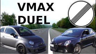 Alfa Romeo Mito QV vs. Abarth 595 Competizione acceleration / Vmax 226kph/ 140mph on German Autobahn