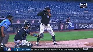 Thairo Estrada rips double into the gap at Yankee Stadium