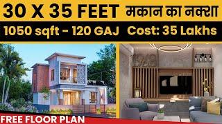 30 X 35 feet House Design with Car Parking | 1000 sqft 2BHK House Design | Naksha Store