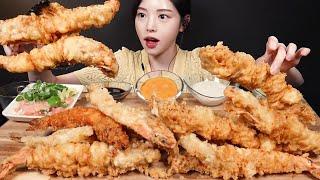 SUB)Various giant fried shrimps mukbang! Fried king tiger shrimps & Salmon salad ASMR