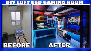 DIY LOFT BED | BUDGET DREAM GAMING ROOM SETUP | Small Bedroom makeover Gaming Area