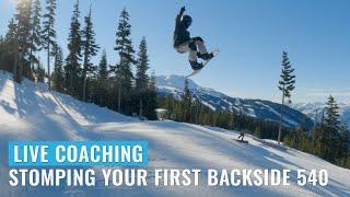 Live snowboard coaching, improving you backside 540s with Liam