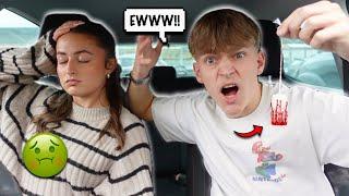 Giving My BOYFRIEND MY USED TAMPON In The CAR PRANK To See His Reaction! *HILARIOUS*