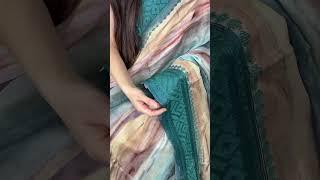 Blaues Chinon-Chiffon-Sari mit Chikankari-Stickereirand und Pallu @BengalLooms #latestdesign