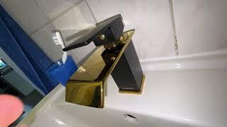 Kuzor Waterfall Bathroom Faucets, Matte Black & Shiny Gold for restroom Unboxing and instructions