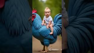 Cute Baby Enjoying Riding on Rooster #cute #baby #riding #rooster #shorts #ai