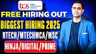 TCS Free NQT 2025 Announced | BE/Btech, Me/Mtech, MCA, MSC | Ninja, Digital & Prime